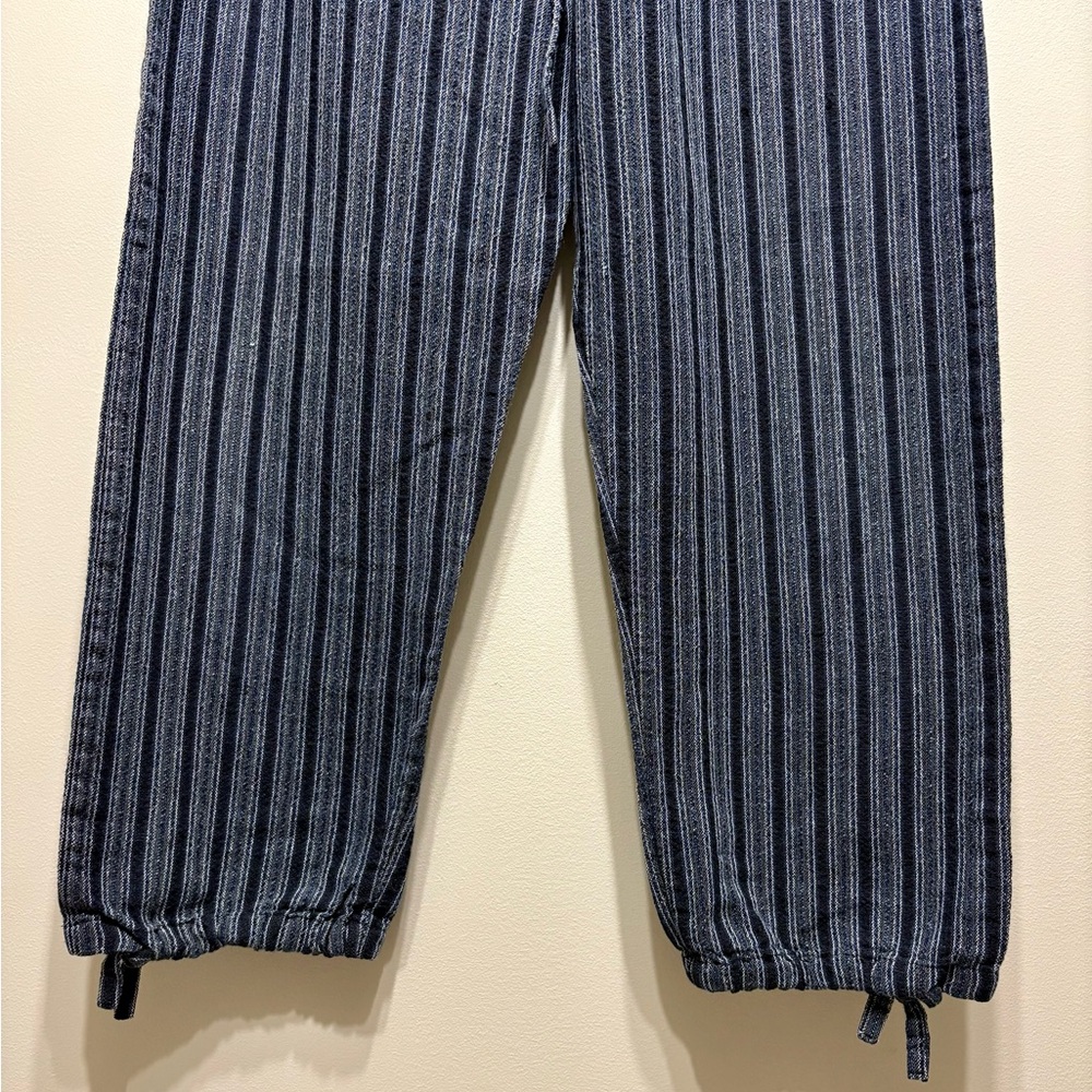 Vintage 90s Blue Striped High Rise Elastic Waist Crop Pants Women’s Medium - Picture 4 of 6